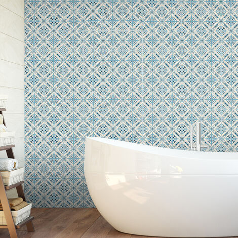 Sticker Mural Carrelage adhésif Cuisine Salle de Bain - 9 STICKERS CARREAUX DE CIMENT JULIANO - 9stickers15x15cm (1/5)