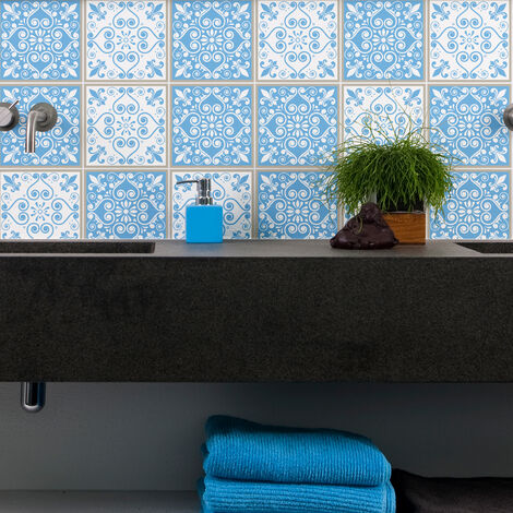 Sticker Mural Carrelage adhésif Cuisine Salle de Bain - 9 STICKERS CARREAUX DE CIMENT AZULEJOS ADOLFO - 9stickers15x15cm (1/5)