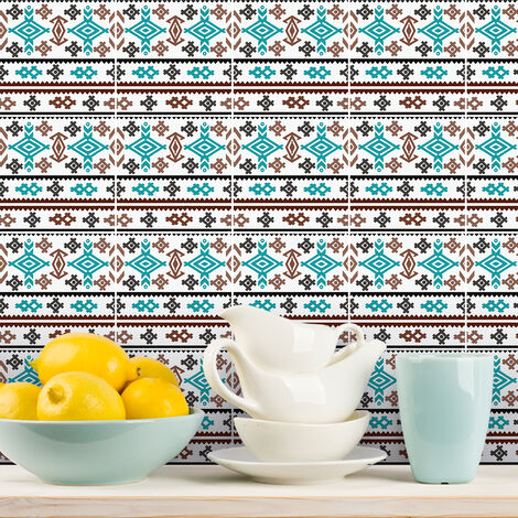 Sticker Mural Carrelage adhésif Cuisine Salle de Bain - 9 STICKERS CARRELAGES ETHNIQUE MOGADISCIO - 9stickers15x15cm (1/5)