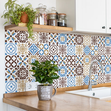 Sticker Mural Carrelage adhésif Cuisine Salle de Bain - 9 STICKERS CARREAUX DE CIMENT AZULEJOS NEVEA - 9stickers15x15cm (1/5)