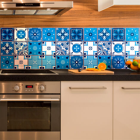 Stickers muraux - Sticker Mural Carrelage adhésif Cuisine Salle de Bain - 9 STICKERS CARRELAGES AZULEJOS SACHA - 9stickers10x10cm (1/5)
