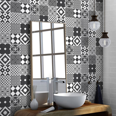 Sticker Mural Carrelage adhésif Cuisine Salle de Bain - 30 STICKERS CARREAUX DE CIMENT AZULEJOS OZZANA - 30stickers10x10cm (1/5)