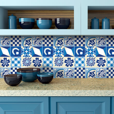 Sticker Mural Carrelage adhésif Cuisine Salle de Bain - 9 STICKERS CARRELAGES AZULEJOS PAULINDRA - 9stickers15x15cm (1/5)