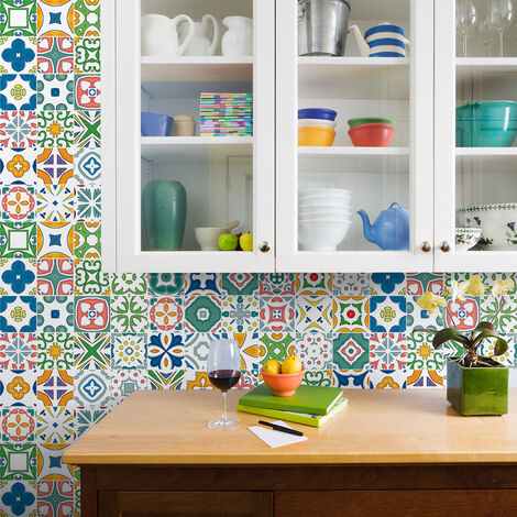 Sticker Mural Carrelage adhésif Cuisine Salle de Bain - 9 STICKERS CARRELAGES AZULEJOS MODESTIONO - 9stickers15x15cm (1/5)