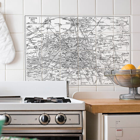 Sticker Mural Carrelage adhésif Cuisine Salle de Bain - 24 STICKERS CARRELAGES PLAN DE PARIS 1877 - 24stickers10x10cm (1/4)