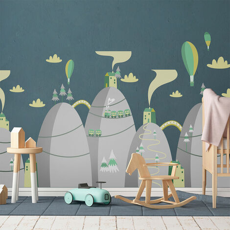 Stickers montagnes scandinaves montgolfières en compétition 50 x 75 cm (1/5)