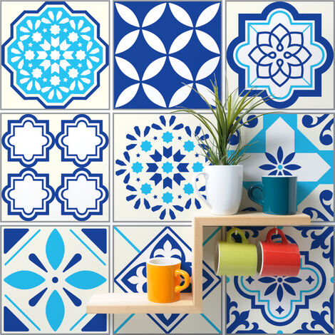 Sticker Mural Carrelage adhésif Cuisine Salle de Bain - 9 STICKERS CARRELAGES AZULEJOS GIOACCHINO - 9stickers10x10cm (1/5)