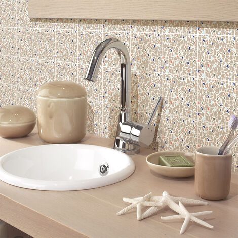 Sticker Mural Carrelage adhésif Cuisine Salle de Bain - 9 STICKERS CARRELAGES TERRAZZO VENTIMIGLIA - 9stickers10x10cm