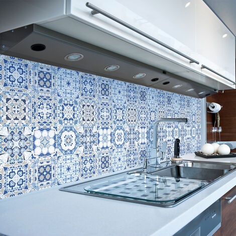 Sticker Mural Carrelage adhésif Cuisine Salle de Bain - 9 STICKERS CARREAUX DE CIMENT AZULEJOS RENATINO - 9stickers20x20cm (1/5)