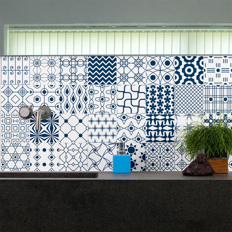 Sticker Mural Carrelage adhésif Cuisine Salle de Bain - 30 STICKERS CARREAUX DE CIMENT SCANDINAVE INGRED - 30stickers10x10cm (1/5)