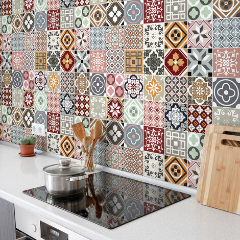 Sticker Mural Carrelage adhésif Cuisine Salle de Bain - 30 STICKERS CARREAUX DE CIMENT YOMIA - 30stickers10x10cm (1/5)