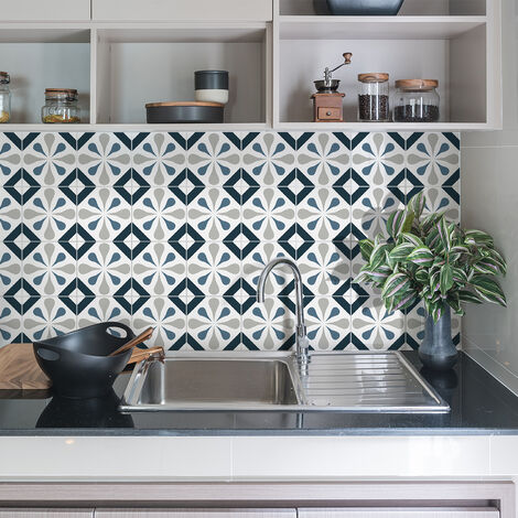 Sticker Mural Carrelage adhésif Cuisine Salle de Bain - 9 STICKERS CARREAUX DE CIMENT AZULEJOS CARMINA - 9stickers20x20cm