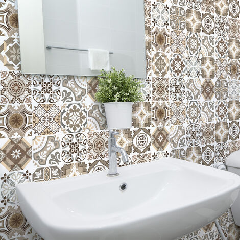 Sticker Mural Carrelage adhésif Cuisine Salle de Bain - 30 STICKERS CARREAUX DE CIMENT AUTHENTIQUES LIENDRO - 30stickers10x10cm (1/5)