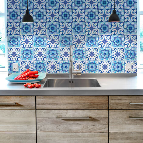 Sticker Mural Carrelage adhésif Cuisine Salle de Bain - 30 STICKERS CARREAUX DE CIMENT AZULEJOS RENZO - 30stickers10x10cm (1/5)