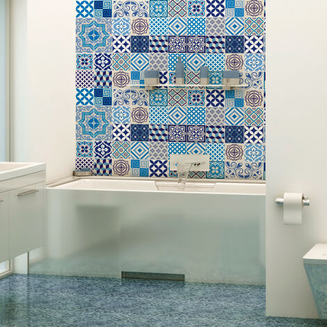 Sticker Mural Carrelage adhésif Cuisine Salle de Bain - 30 STICKERS CARRELAGES AZULEJOS ANDONI - 30stickers10x10cm (1/5)