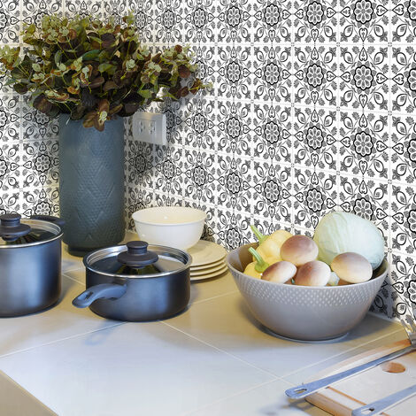 Sticker Mural Carrelage adhésif Cuisine Salle de Bain - 9 STICKERS CARREAUX DE CIMENT AZULEJOS RINTALIA - 9stickers10x10cm (1/5)