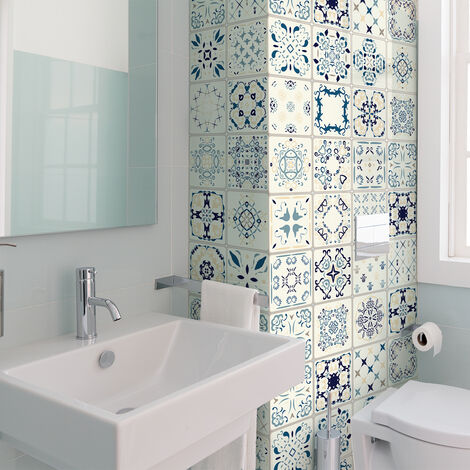 Sticker Mural Carrelage adhésif Cuisine Salle de Bain - 60 STICKERS CARRELAGES AZULEJOS ARSENIO - 60stickers10x10cm (1/5)