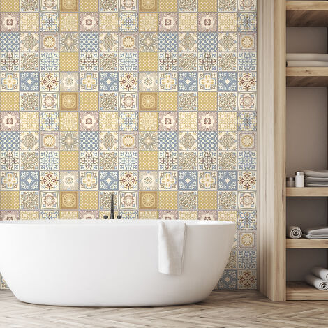 Sticker Mural Carrelage adhésif Cuisine Salle de Bain - 30 STICKERS CARRELAGES AZULEJOS AURIANA - 30stickers10x10cm (1/5)