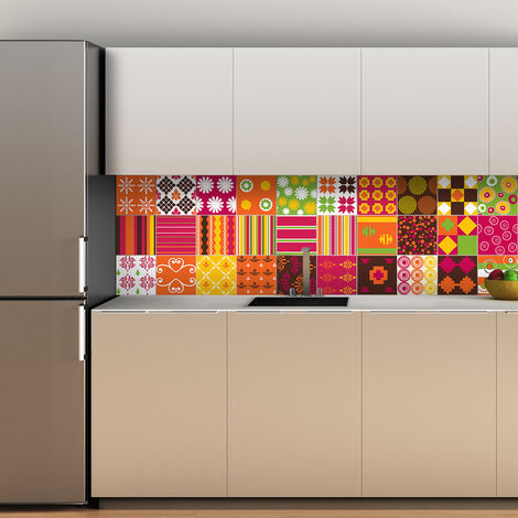 Sticker Mural Carrelage adhésif Cuisine Salle de Bain - 30 STICKERS CARREAUX DE CIMENT ETHNIQUE KAGOSHIMA - 30stickers10x10cm (1/5)
