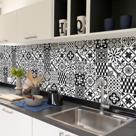 Sticker Mural Carrelage adhésif Cuisine Salle de Bain - 30 STICKERS CARREAUX DE CIMENT AZULEJOS CARACENA - 30stickers10x10cm (1/5)
