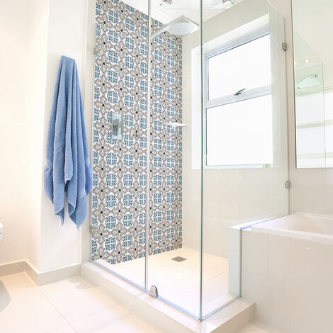 Sticker Mural Carrelage adhésif Cuisine Salle de Bain - 30 STICKERS CARREAUX DE CIMENT AZULEJOS ÉRICKA - 30stickers10x10cm (1/5)