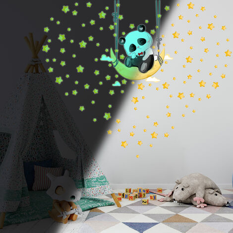 Sticker phosphorescent lumineux - RENARD ET SOURIS VOLANT + 80 ÉTOILES -  Autocollant mural plafond enfant fluorescent - 30x40cm