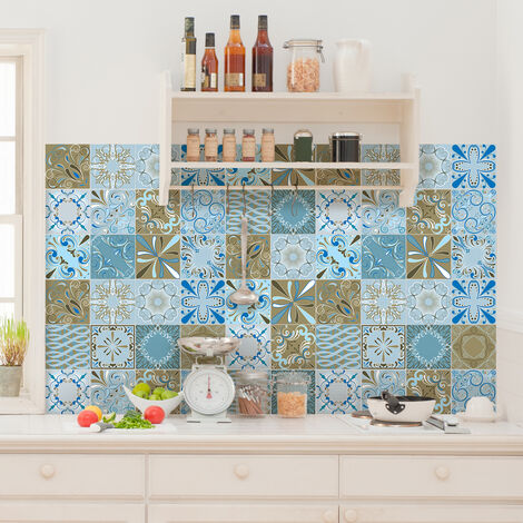 Sticker Mural Carrelage adhésif Cuisine Salle de Bain - 60 STICKERS CARRELAGES AZULEJOS BUNBURY - 60stickers10x10cm (1/5)