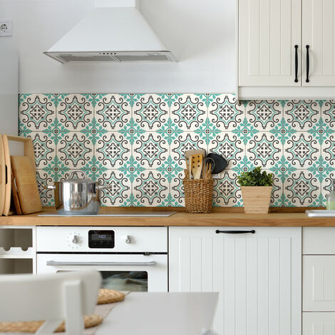 Sticker Mural Carrelage adhésif Cuisine Salle de Bain - 30 STICKERS CARRELAGES AZULEJOS ANTONELLA - 30stickers10x10cm (1/5)