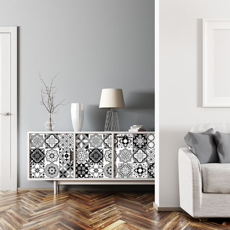 Sticker Mural Carrelage adhésif Cuisine Salle de Bain - 30 STICKERS CARREAUX DE CIMENT MEUBLE BLASCO - 30stickers10x10cm (1/5)
