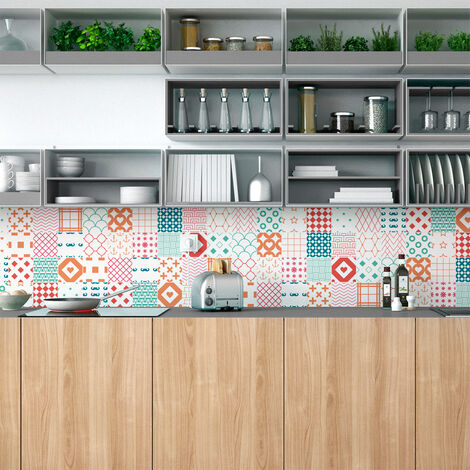 Sticker Mural Carrelage adhésif Cuisine Salle de Bain - 30 STICKERS CARREAUX DE CIMENT SCANDINAVE SEMENTTI LAATAT - 30stickers10x10cm (1/5)