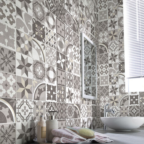 Sticker Mural Carrelage adhésif Cuisine Salle de Bain - 30 STICKERS CARREAUX DE CIMENT AUTHENTIQUES GIANNI - 30stickers15x15cm (1/5)
