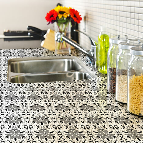 Sticker Mural Carrelage adhésif Cuisine Salle de Bain - 60 STICKERS CARREAUX DE CIMENT MEUBLE ENCINAS - 60stickers15x15cm (1/5)