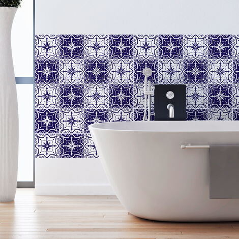 Sticker Mural Carrelage adhésif Cuisine Salle de Bain - 30 STICKERS CARREAUX DE CIMENT AZULEJOS MARA - 30stickers10x10cm (1/5)