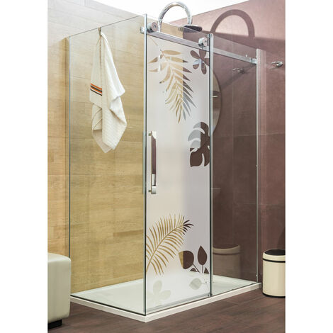 Sticker autocollant brise-vue pour vitre et porte de douche – Feuilles exotiques – 150x45cm en vinyle sablé satin – Décoration salle de bain