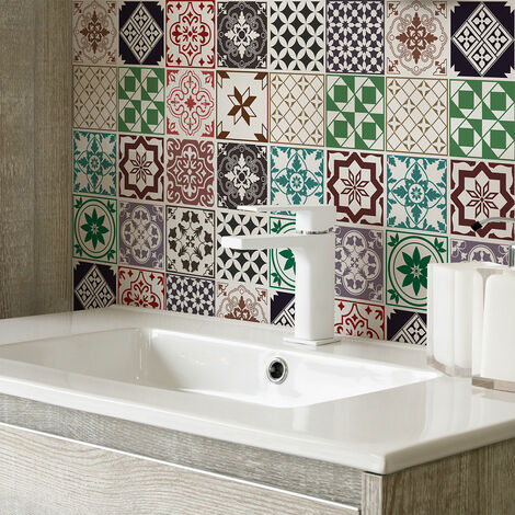 Sticker Mural Carrelage adhésif Cuisine Salle de Bain - 30 STICKERS CARREAUX DE CIMENT AZULEJOS ZOPRA - 30stickers15x15cm (1/5)
