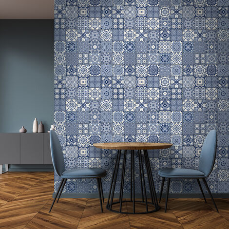 Sticker Mural Carrelage adhésif Cuisine Salle de Bain - 60 STICKERS CARREAUX DE CIMENT AZULEJOS CAMILIANO - 60stickers15x15cm (1/5)