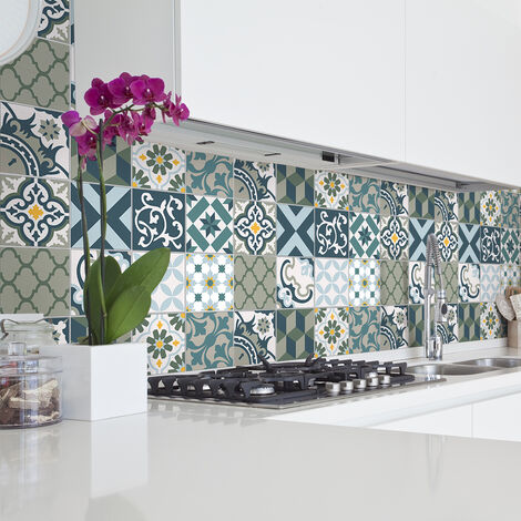 Sticker Mural Carrelage adhésif Cuisine Salle de Bain - 30 STICKERS CARRELAGES AZULEJOS VICENZO - 30stickers10x10cm (1/5)