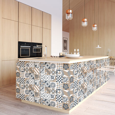 Sticker Mural Carrelage adhésif Cuisine Salle de Bain - 60 STICKERS CARREAUX DE CIMENT MEUBLE BARCENAS - 60stickers10x10cm (1/5)