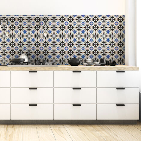 Sticker Mural Carrelage adhésif Cuisine Salle de Bain - 30 STICKERS CARREAUX DE CIMENT AZULEJOS MAURO - 30stickers10x10cm (1/5)