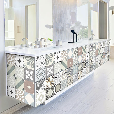 Stickers adhésif décoration Meuble - 60 STICKERS CARREAUX DE CIMENT MEUBLE AUTHENTIQUES ROMULDINO - 60stickers10x10cm (1/5)