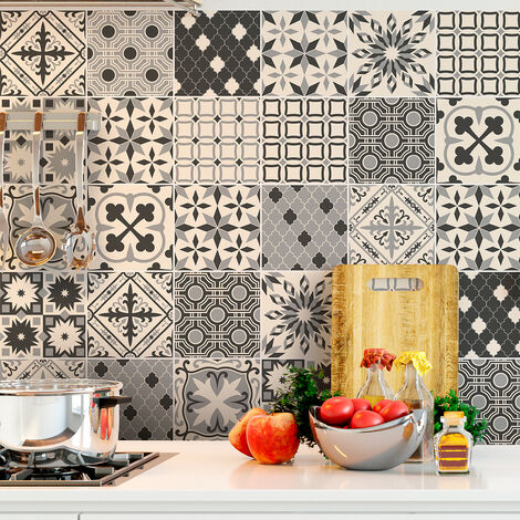 Sticker Mural Carrelage adhésif Cuisine Salle de Bain - 30 STICKERS CARREAUX DE CIMENT AZULEJOS MAEVA - 30stickers20x20cm (1/5)