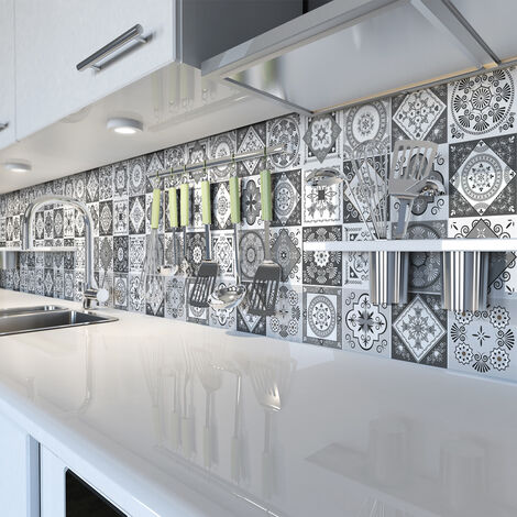 Sticker Mural Carrelage adhésif Cuisine Salle de Bain - 30 STICKERS CARREAUX DE CIMENT AZULEJOS ANGNITA - 30stickers15x15cm (1/5)