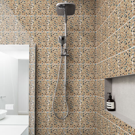 Sticker Mural Carrelage adhésif Cuisine Salle de Bain - 60 STICKERS CARREAUX DE CIMENT TERRAZZO DIEGO - 60stickers10x10cm