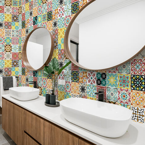 Alwayspon Lot De 12 Autocollants De Transfert En Vinyle Pour Carrelage Mural Et Cuisine, Salle De Bain - Vert Sauge Et Blanc - 20 X 20 Cm