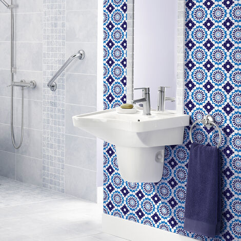 Sticker Mural Carrelage adhésif Cuisine Salle de Bain - 60 STICKERS CARREAUX DE CIMENT AZULEJOS RUI - 60stickers20x20cm (1/5)