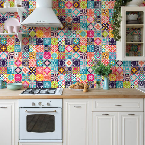 Sticker Mural Carrelage adhésif Cuisine Salle de Bain - 60 STICKERS CARREAUX DE CIMENT LILIAH - 60stickers10x10cm (1/5)