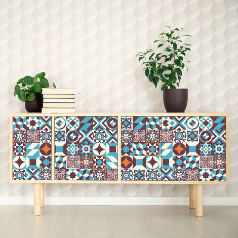 Stickers adhésif décoration Meuble - 60 STICKERS CARREAUX DE CIMENT MEUBLE AUTHENTIQUES ANTONIA - 60stickers10x10cm (1/5)