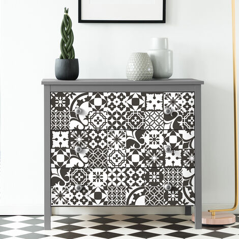 Stickers adhésif décoration Meuble - 60 STICKERS CARREAUX DE CIMENT MEUBLE AUTHENTIQUES LORAFINA - 60stickers10x10cm (1/5)