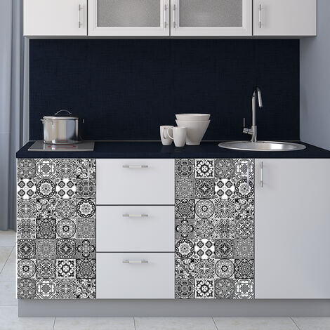 Sticker Mural Carrelage adhésif Cuisine Salle de Bain - 60 STICKERS CARREAUX DE CIMENT MEUBLE SORIANO - 60stickers10x10cm (1/5)