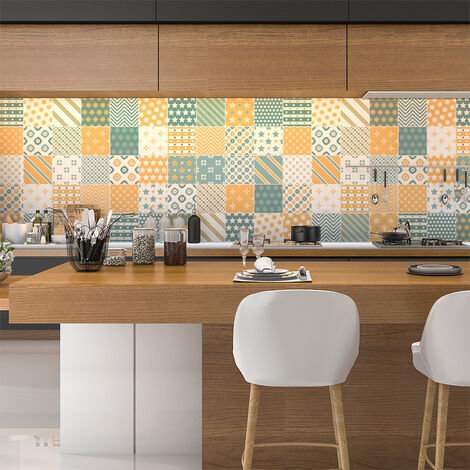 Sticker Mural Carrelage adhésif Cuisine Salle de Bain - 60 STICKERS CARREAUX DE CIMENT DAGMAR - 60stickers20x20cm (1/5)